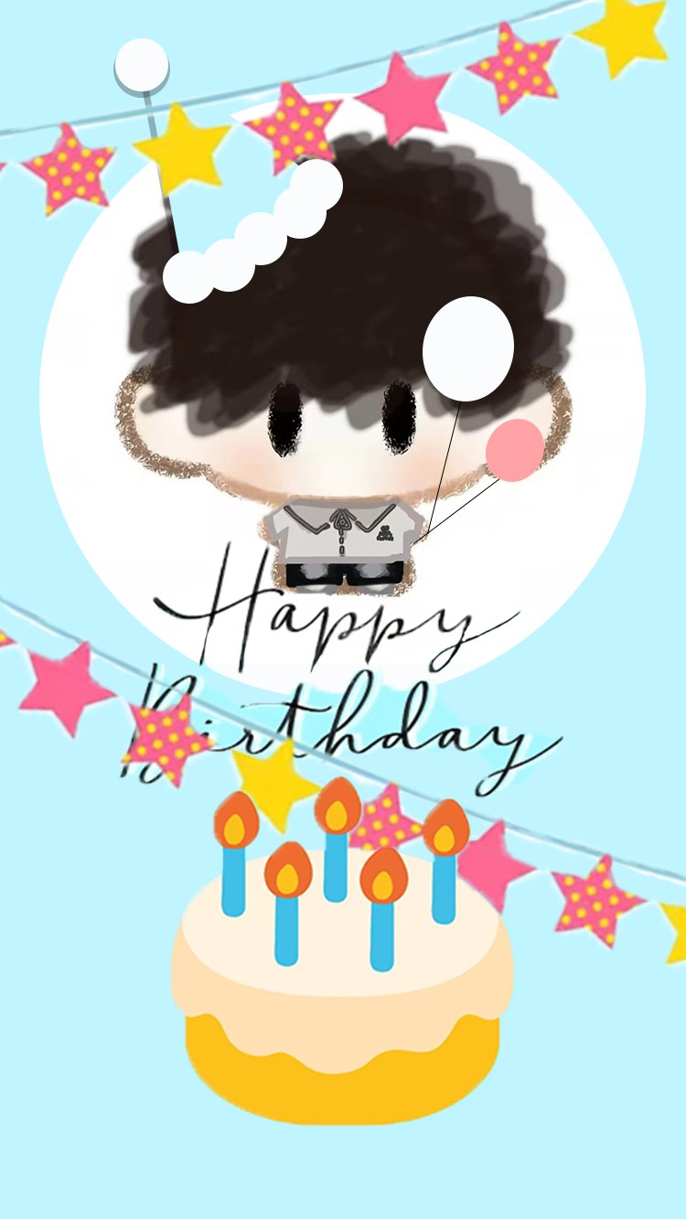 Happy Birthday 卡通插画与生日蛋糕